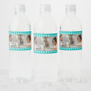 Witte Stippen op Turkoois – Persoonlijke Trouwdag Waterfles Etiket