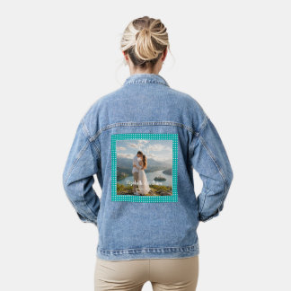 Witte Stippen op Turquoise – Persoonlijke Trouwdag Denim Jacket
