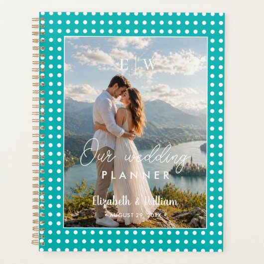 Witte Stippen op Turquoise – Persoonlijke Trouwdag Planner (Voorkant)