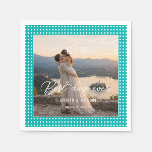 Witte Stippen op Turquoise – Persoonlijke Trouwdag Servet
