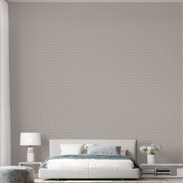 Witte Stippen op Zachte Beige Behang (Slaapkamer)