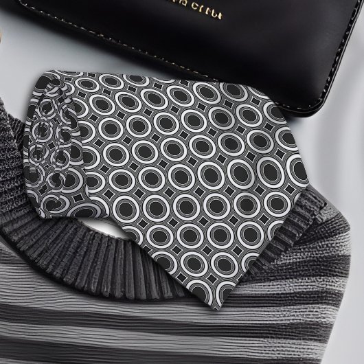 Witte Stippen op zwart geometrisch patroon Stropdas