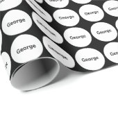 Witte Stippen op zwart met naam Cadeaupapier (Rol Hoek)