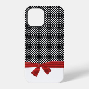 witte stippen op zwart met strik iPhone 12 pro hoesje