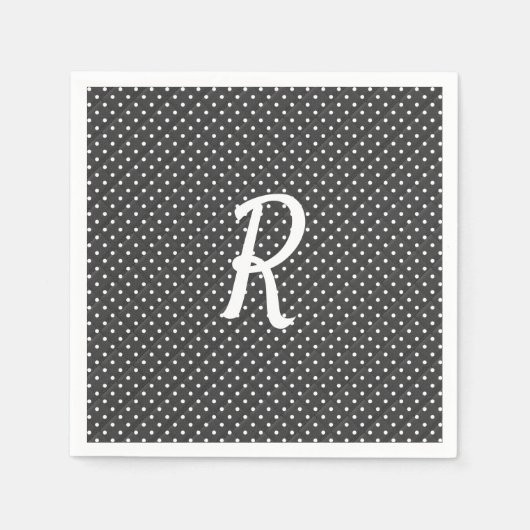 witte stippen op zwart monogram servet (Voorkant)