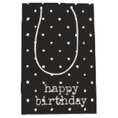Witte stippen op zwarte verjaardag medium cadeauzakje (Voorkant)