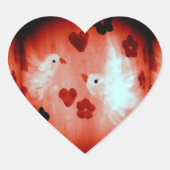 Witte stippen rode harten Tortelduifjes Hart Sticker (Voorkant)