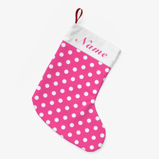 Witte Stippen Roze Kerstkous Aangepaste naam Kleine Kerstsok (Voorkant (Hangend))