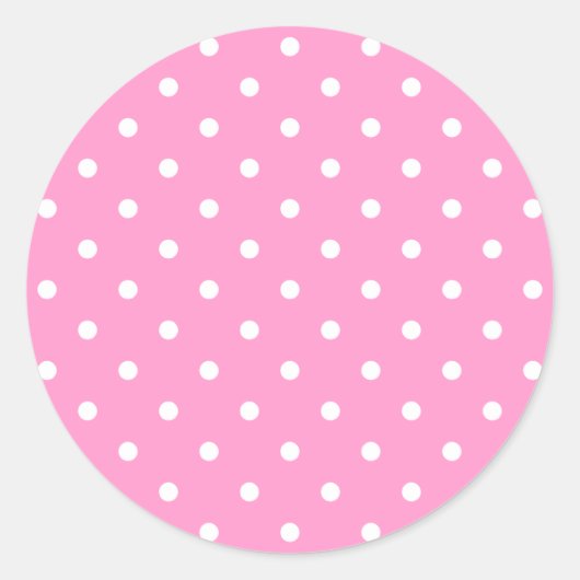 Witte Stippen, roze poladots patroon. Ronde Sticker (Voorkant)