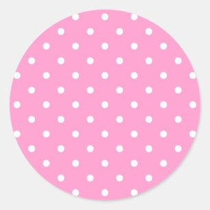 Witte Stippen, roze poladots patroon. Ronde Sticker