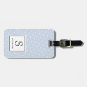 Witte Stippenpatroon Monogram & Naam Lichtblauw Bagagelabel (Voorkant horizontaal)