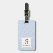 Witte Stippenpatroon Monogram & Naam Lichtblauw Bagagelabel (Voorkant verticaal)