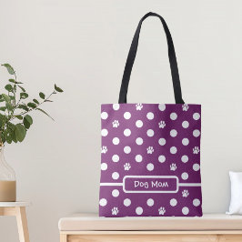 Witte Stippenpootafdrukken Paarse Personaliseer Tote Bag