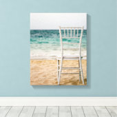 Witte Stoel op het strand Canvas Afdruk (Insitu (Houten vloer))