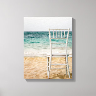 Witte Stoel op het strand Canvas Afdruk