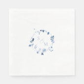 Witte Stof Blauw Monogram Bloem Bruiloft Servet (Voorkant)