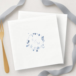 Witte Stof Blauw Monogram Bloem Bruiloft Servet