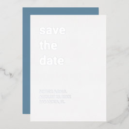 Witte Stof Blauw Save the Date Zilver Folie Uitnodiging