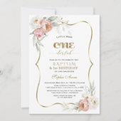 Witte Stof Rose Bloemen Eerste Verjaardag & Doop Kaart (Voorkant)