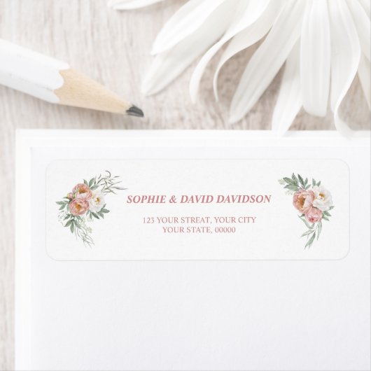 Witte Stof Rose Bloemige Gouden Groene Huwelijks- Etiket (Insitu)