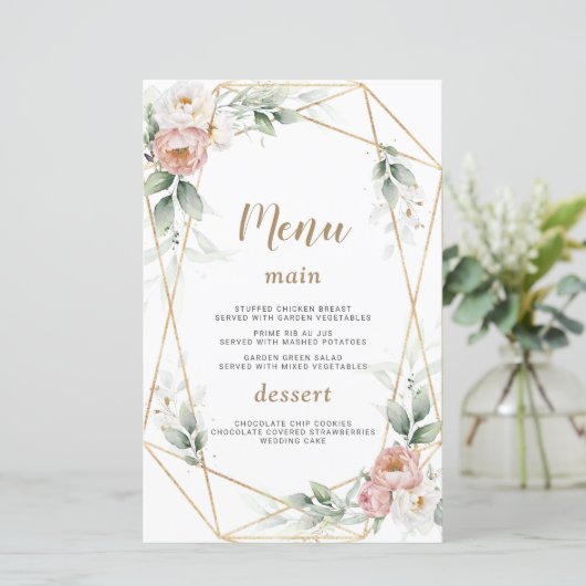 Witte Stof Rose Bloemige Gouden Groene Huwelijksme (Staand voorkant)