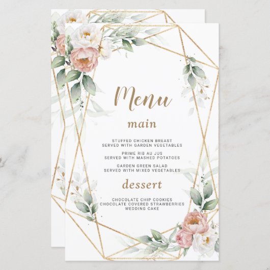 Witte Stof Rose Bloemige Gouden Groene Huwelijksme (Voorkant / Achterkant)