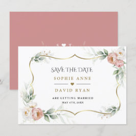 Witte Stof Rose Bloemige Gouden Luchtige Groene Hu Save The Date