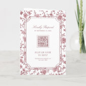 Witte Stof Rose Chinoiserie Crest QR Code Trouwen (Achterkant)