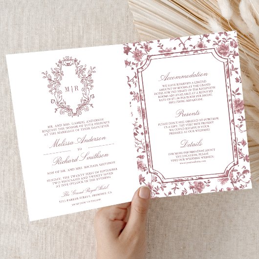 Witte Stof Rose Chinoiserie Crest QR Code Trouwen