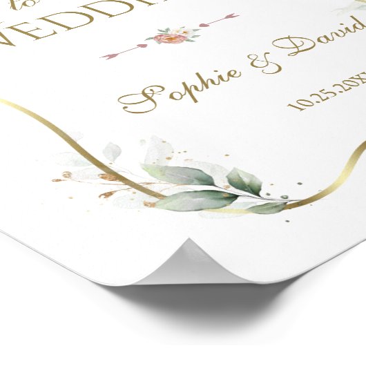 Witte Stofachtige Roze Bloemige Gouden Groenerij T Poster (Hoek)