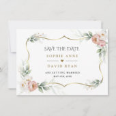 Witte Stofachtige Roze Bloemige Gouden Luchtige Gr Save The Date (Voorkant)