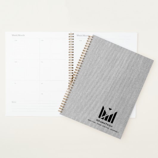 Witte Stoffentextuur Elegant Monogram Logo Custom Planner (Display)