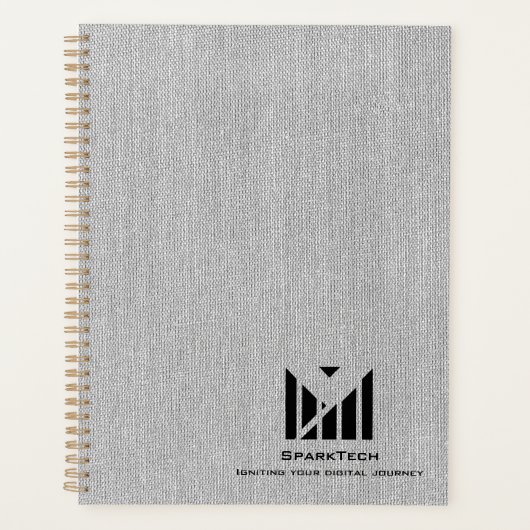 Witte Stoffentextuur Elegant Monogram Logo Custom Planner (Voorkant)