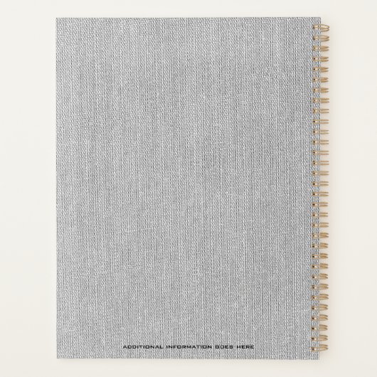 Witte Stoffentextuur Elegant Monogram Logo Custom Planner (Achterkant)