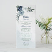 witte stoffige blauwe en marinebloemen groen menu (Staand voorkant)