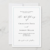 Witte stoffige blauwe klassieke formele bruiloft kaart (Voorkant)