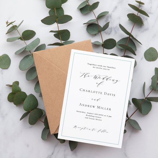 Witte stoffige blauwe klassieke formele bruiloft kaart