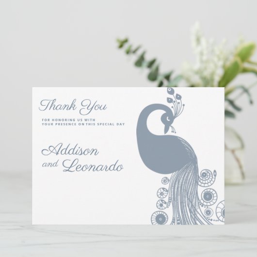 Witte stoffige blauwe koninklijke pauw elegant Bed Kaart (Staand voorkant)