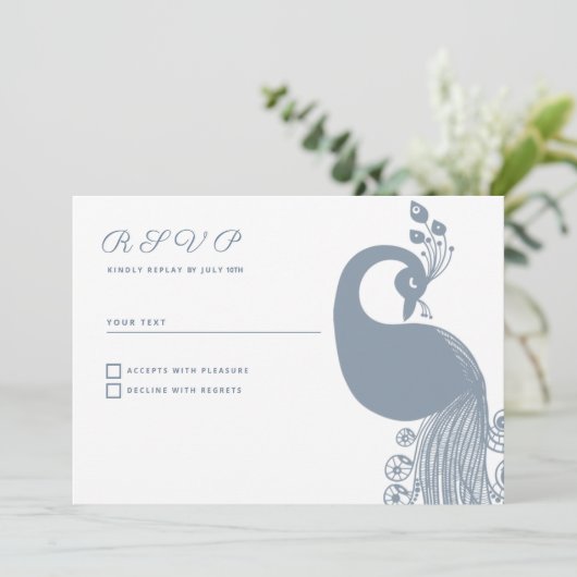 Witte stoffige blauwe koninklijke pauw elegante RS Kaart (Staand voorkant)