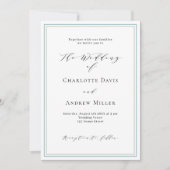 Witte stoffige blauwe salie groen formele bruiloft kaart (Voorkant)