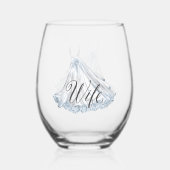 Witte Stoffige Blauwe Trouwjurk voor Vrouw Wijnglas Zonder Voet (Achterkant)