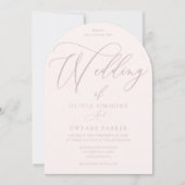 Witte & stoffige roze moderne boog bruiloft kaart (Voorkant)