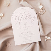 Witte & stoffige roze moderne boog bruiloft kaart