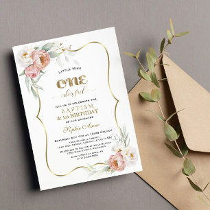 Witte Stoffige Rozen bloemen Eerste Verjaardag & D Kaart