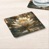 Witte Stoom-punk Lotus digitale kunst Kartonnen Onderzetters (Schuin)