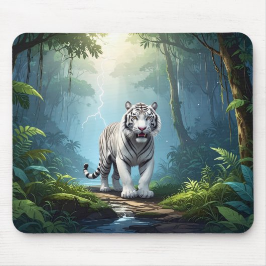 Witte Storm Tijger – Jungle Bliksem Fantasy Muis Muismat (Voorkant)