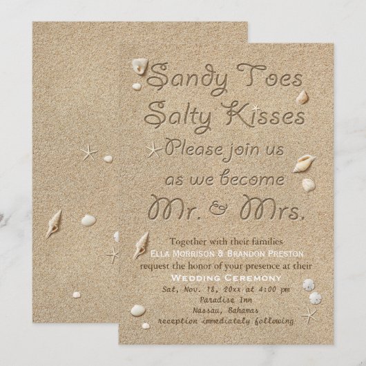 Witte Strand Sandy Toes Zoute Kisses Bruiloft Kaart (Voorkant / Achterkant)