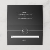 Witte streep en initialen zwarte bruiloft escort plaatskaartje (Buitenkant ongevouwen)