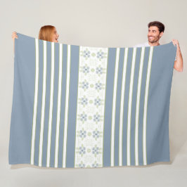 Witte streep met blauwe bloemige accenten fleece deken