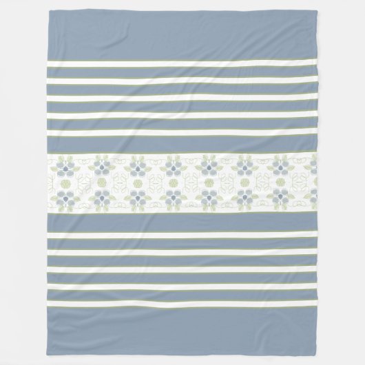 Witte streep met blauwe bloemige accenten fleece deken (Voorkant)